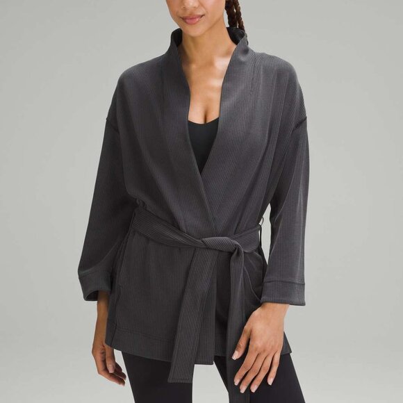 NWT Lululemon Ribbed Softstreme Belted Wrap, Sz 6, BLACK - Picture 1 of 9